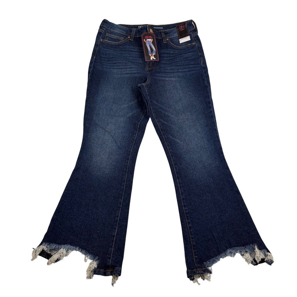 No Boundaries Womens High Rise Crop Flare Jeans Dark Wash Raw Hem Size 9